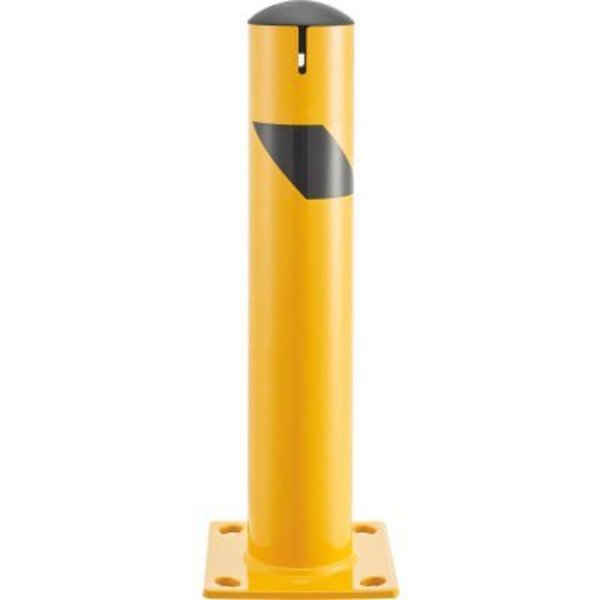 Gec Global Industrial Steel Bollard w/Chain Slots & Removable Cap, 4-1/2inDia. x 24inH, Yellow 670583